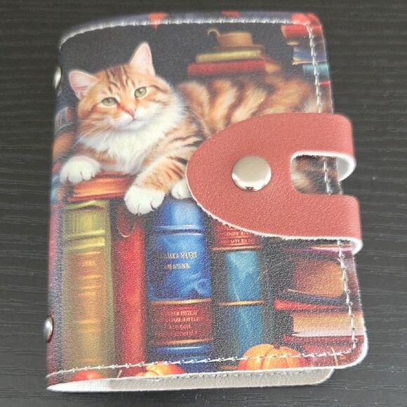 Cat-Themed Wallet with Books Design - Picture 1 of 5